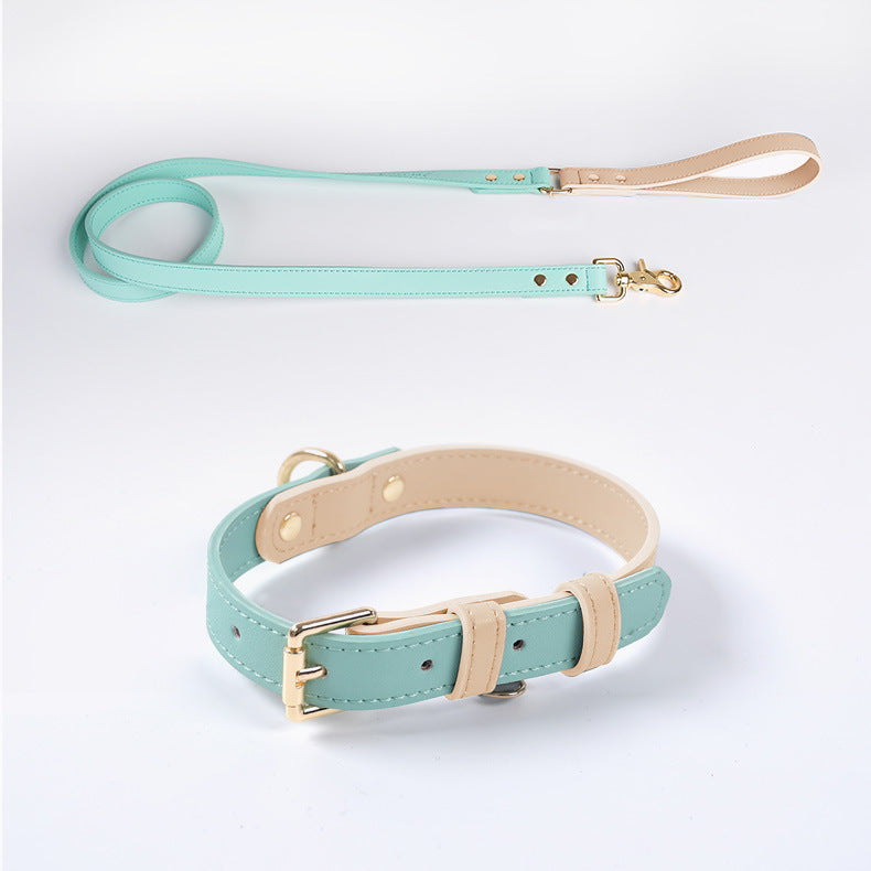 Leather Pet Dog Leash Collar Set