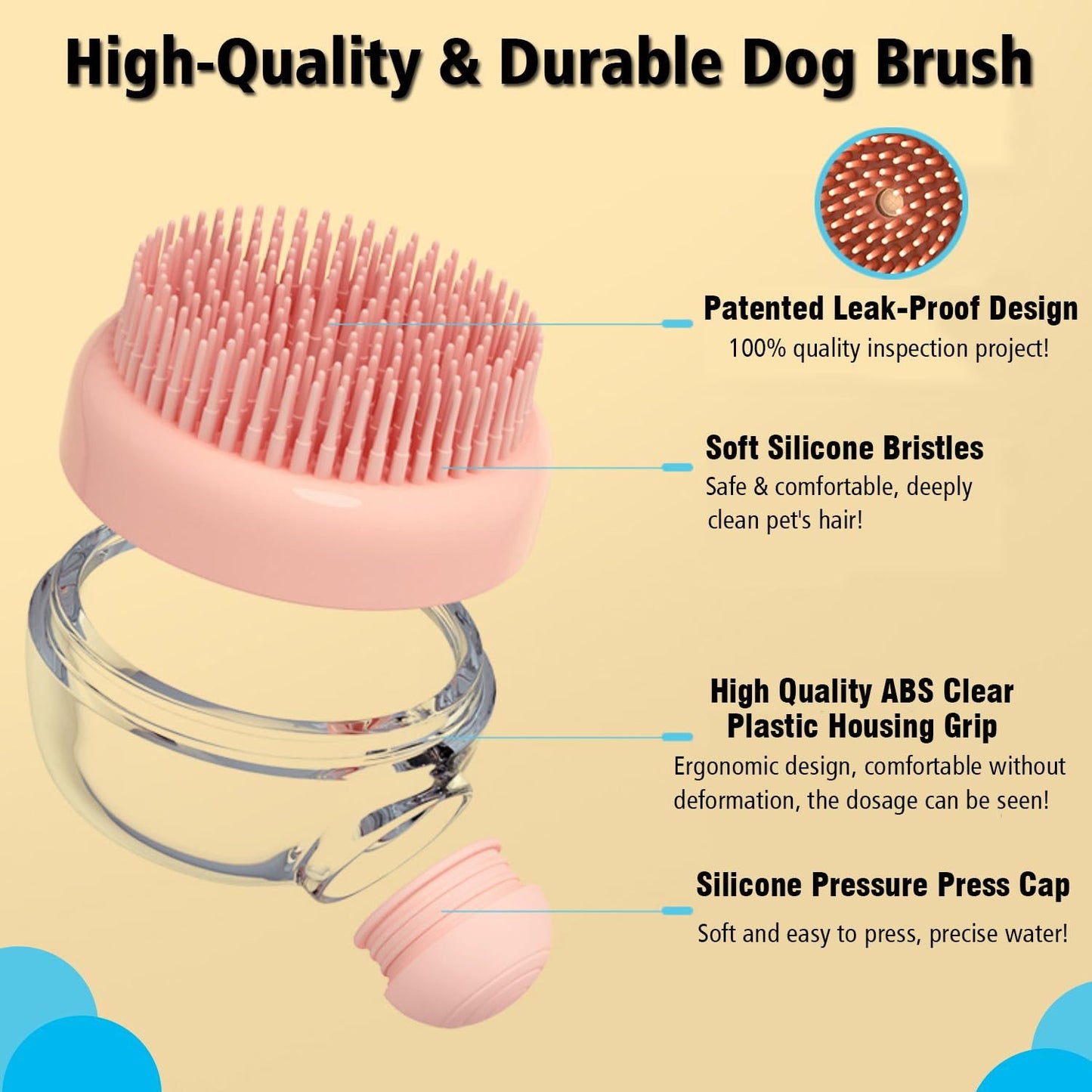 Soft Silicone Bristle Dog Brush With Soap Dispenser For Dog Grooming And Massage - Pink